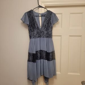 French Connection Blue and Black Flutter Sleeve Sundress